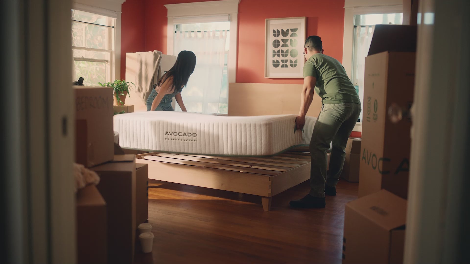 Load video: People smiling, setting up, and resting on Avocado Mattresses